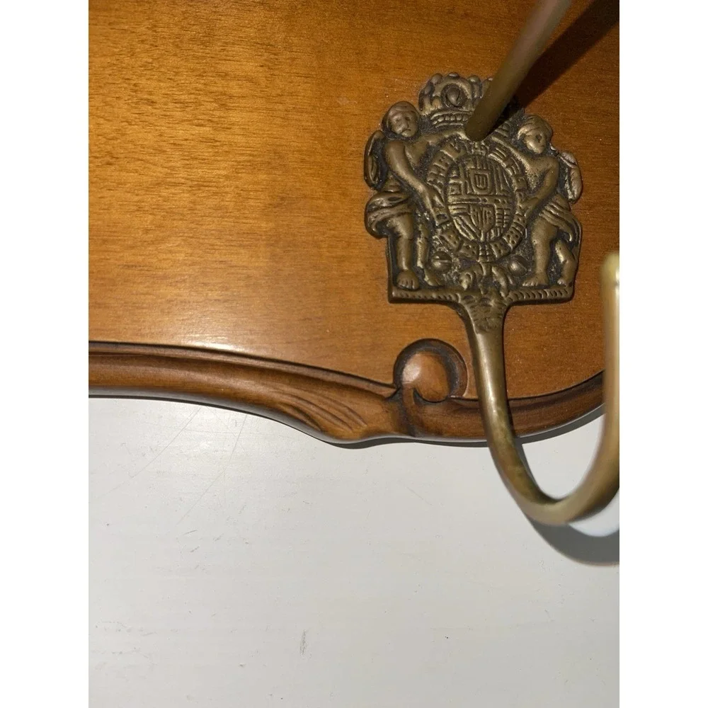 Vintage German STIL Wood Wall Shelf With‎ Coat Hooks Rattan/Cane Shelf READ